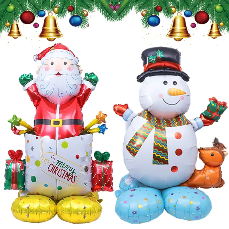

Набор стоячих рождественских воздушных шаров 4D, Лось с санями, Санта-Клаус с рождественской елкой, надувные воздушные шары, украшения, товары для Рождества