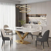 Center Kitchen Table In Rectangle Marble Desk Top Floor Console Golden Finish 6 People Luxury Dining Table Mesa Home Furniture