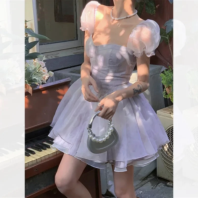Women Ball Gown Waist Backless Mini Dress Summer Female Puff Sleeve Korean Japanese Fashion Type Suspender Sweet Dresses 2023
Women Ball Gown Waist Backless Mini Dress Summer Female Puff Sleeve Korean Japanese Fashion Type Suspender Sweet Dresses 2023