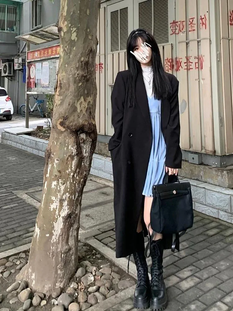 Black long windbreaker coat women fashion suit material BF jacket 2022SS high-quality texture slim autumn Korean coat elegant
Black long windbreaker coat women fashion suit material BF jacket 2022SS high-quality texture slim autumn Korean coat elegant