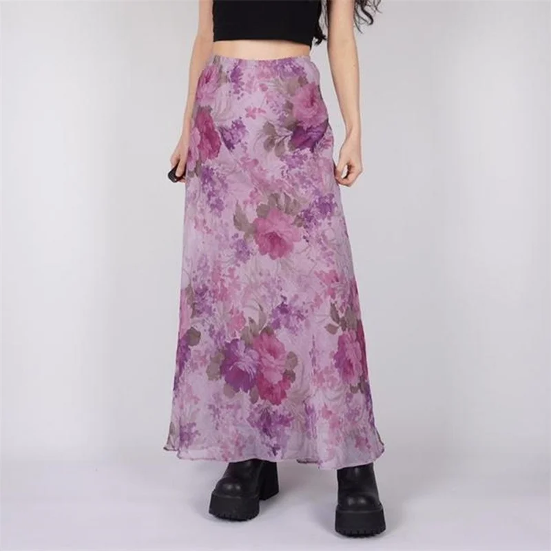 Summer Casual Beach Skirt Women Purple Floral Printing Elastic High Waist Mesh Layers Long Skirts Ladies Casual Holiday Clothing
Summer Casual Beach Skirt Women Purple Floral Printing Elastic High Waist Mesh Layers Long Skirts Ladies Casual Holiday Clothing