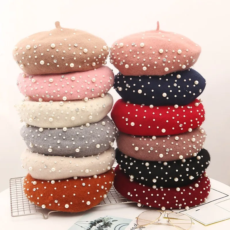 New French Pearl Diamond Woolen Beret Autumn Winter Warm Outdoor Sports Hiking Caps Vintage Beret Hats Elegant Lady Caps
New French Pearl Diamond Woolen Beret Autumn Winter Warm Outdoor Sports Hiking Caps Vintage Beret Hats Elegant Lady Caps