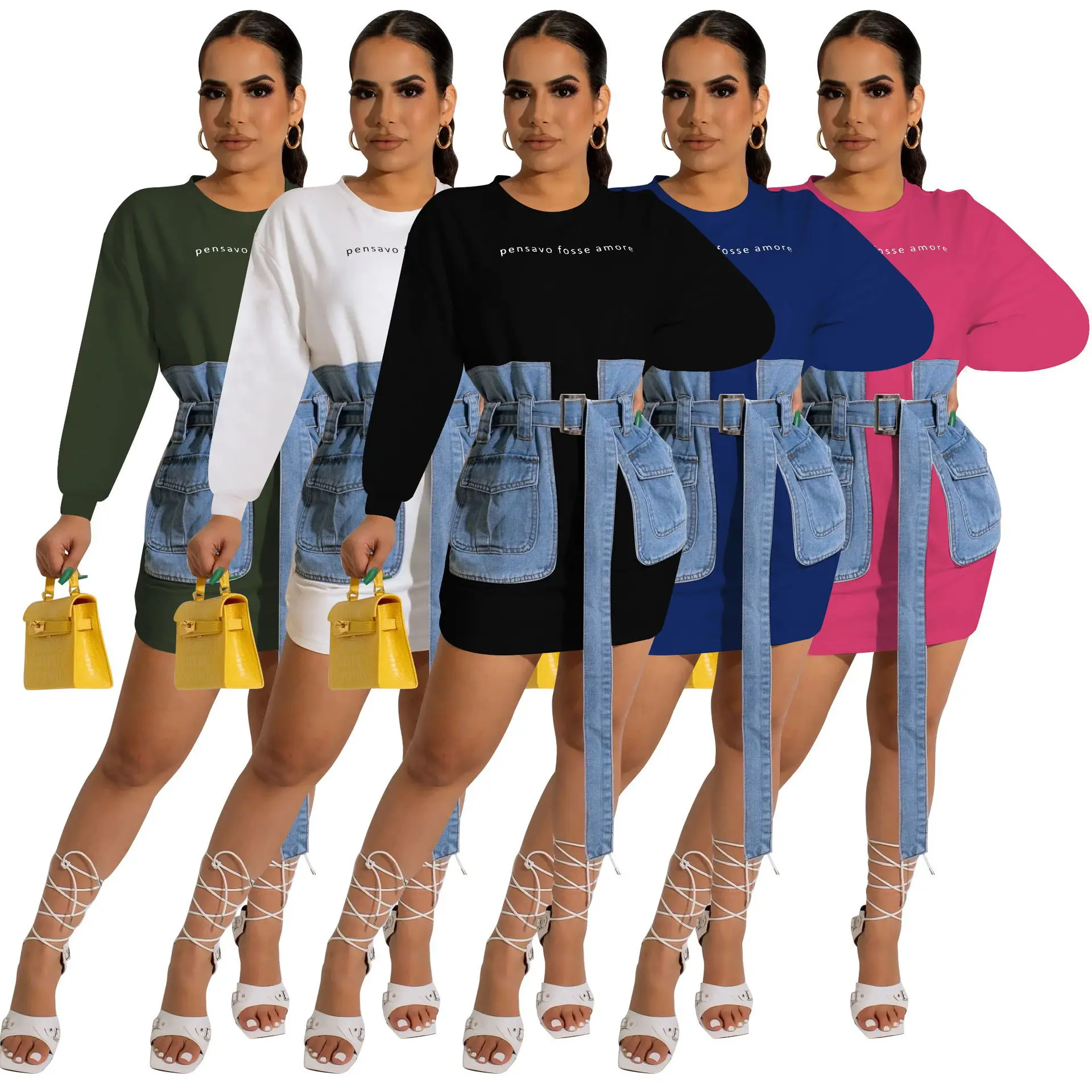 Long Sleeve Corset Short Dress with Sashes Women Patchwork Denim Sweatshirt Dresses Autumn O Neck Casual Sundresses Streetwear
Long Sleeve Corset Short Dress with Sashes Women Patchwork Denim Sweatshirt Dresses Autumn O Neck Casual Sundresses Streetwear