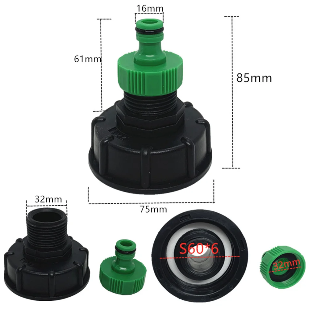 

Tap Female Hose Fitting 1 Set Black For 1000L IBC Tank For Water Butt PP Plastic S60x6 Watering Equipment Brand New