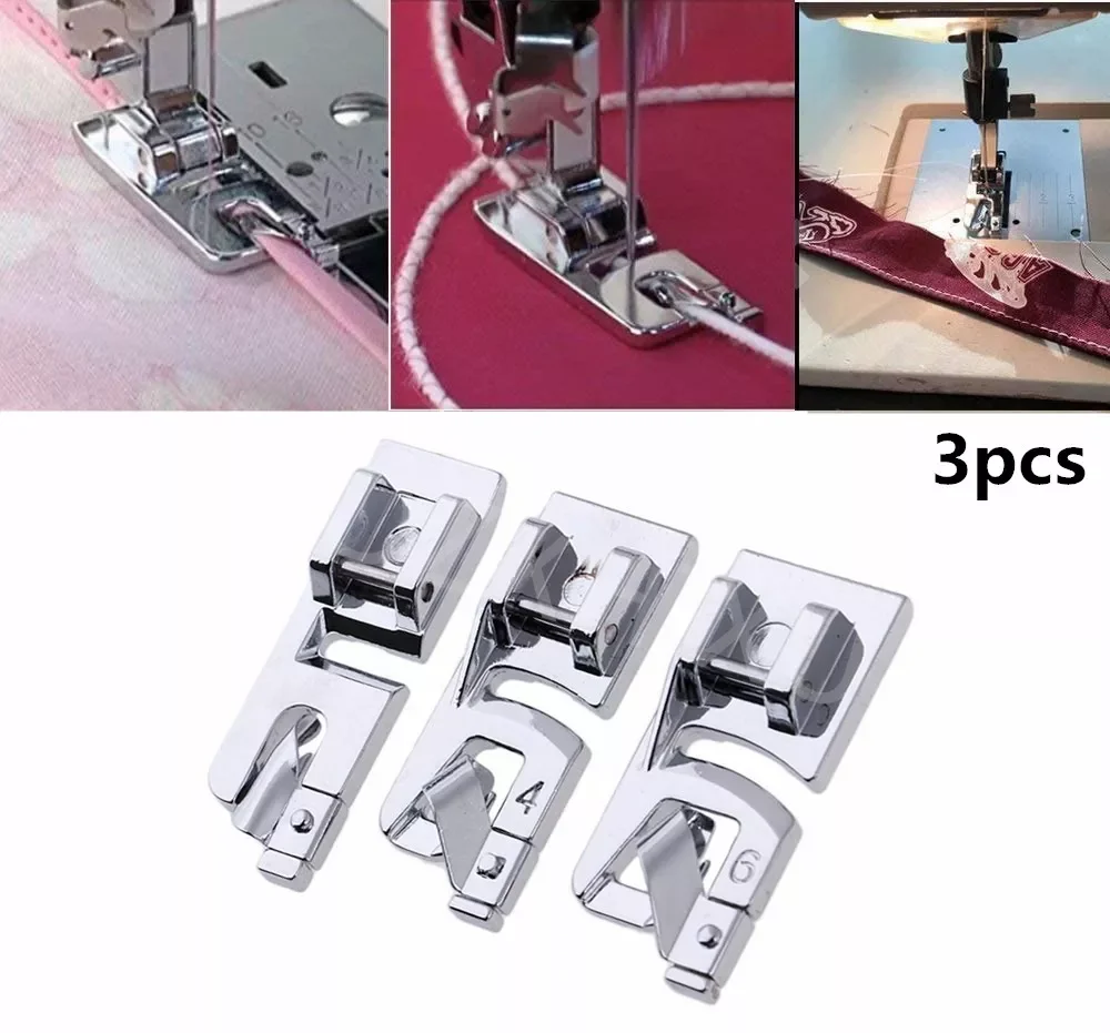 

3Pcs sewing accessories Narrow Rolled Hem Sewing Machine Presser Foot Set Household sewing tools embroidery hoop 5BB5569