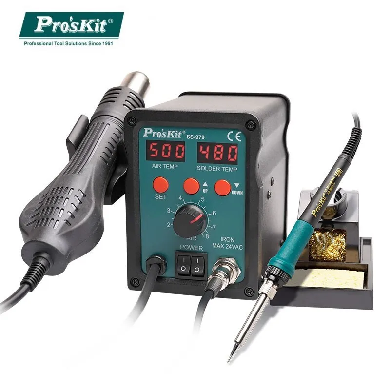 Pro'sKit Hot Air Soldering Rework Station SS-979H 2 In 1 SMD Dual Digital Display 760W Heat Gun Welding Iron PCB Repair Tools
Pro'sKit Hot Air Soldering Rework Station SS-979H 2 In 1 SMD Dual Digital Display 760W Heat Gun Welding Iron PCB Repair Tools