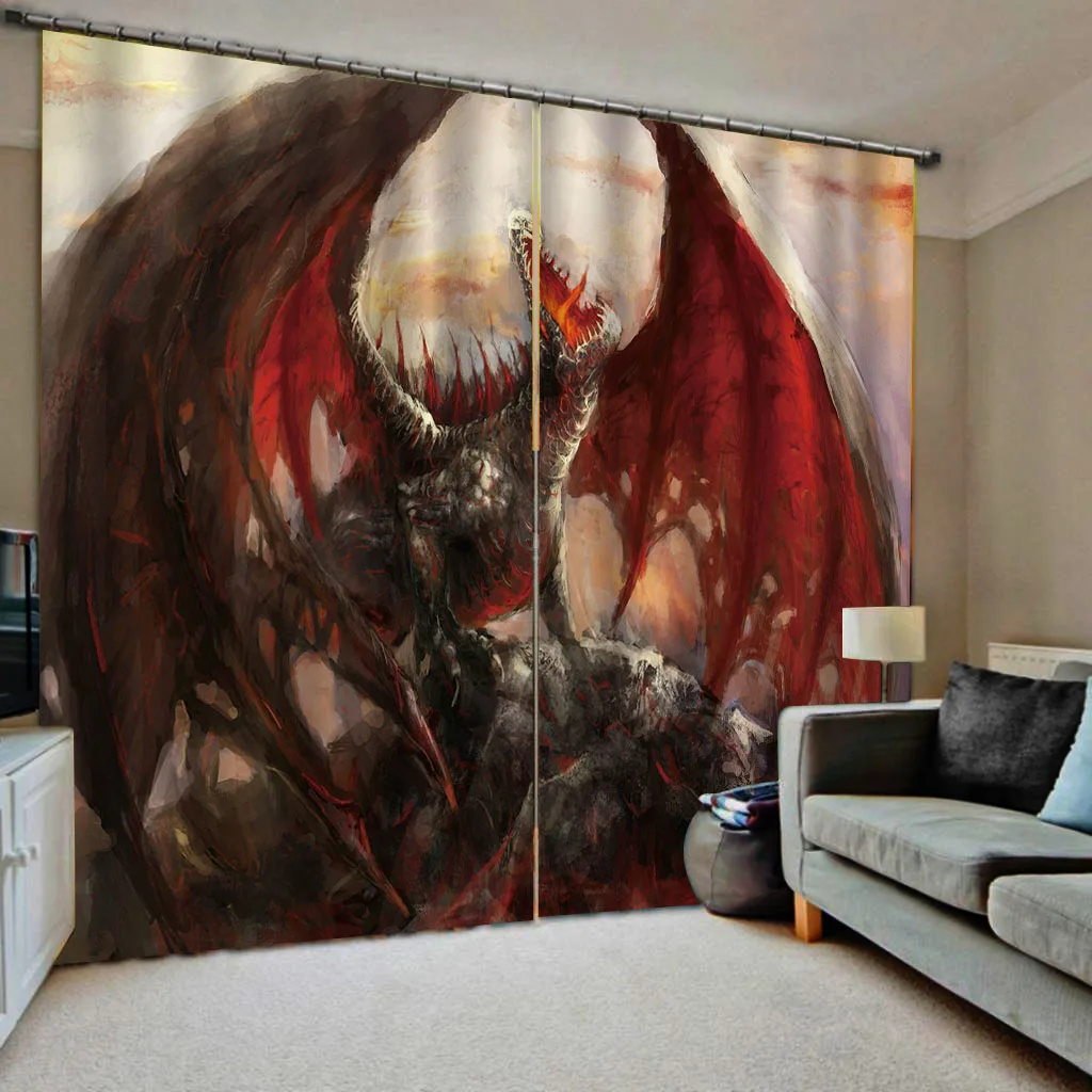 

Customize 3D Movie Cheap Black Dragon Design Two Drape Thin Window Curtains for Living Room Bedroom Decor 2 Pieces Free Shipping