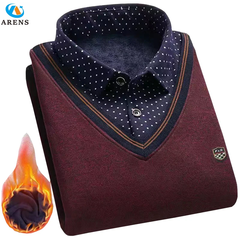 

ARENS 2022 Fashion New Polo Collar Men's Sweaters Autumn Winter Loose Casual Soft Warm 100% Cashmere Sweater Kniited Pullovers