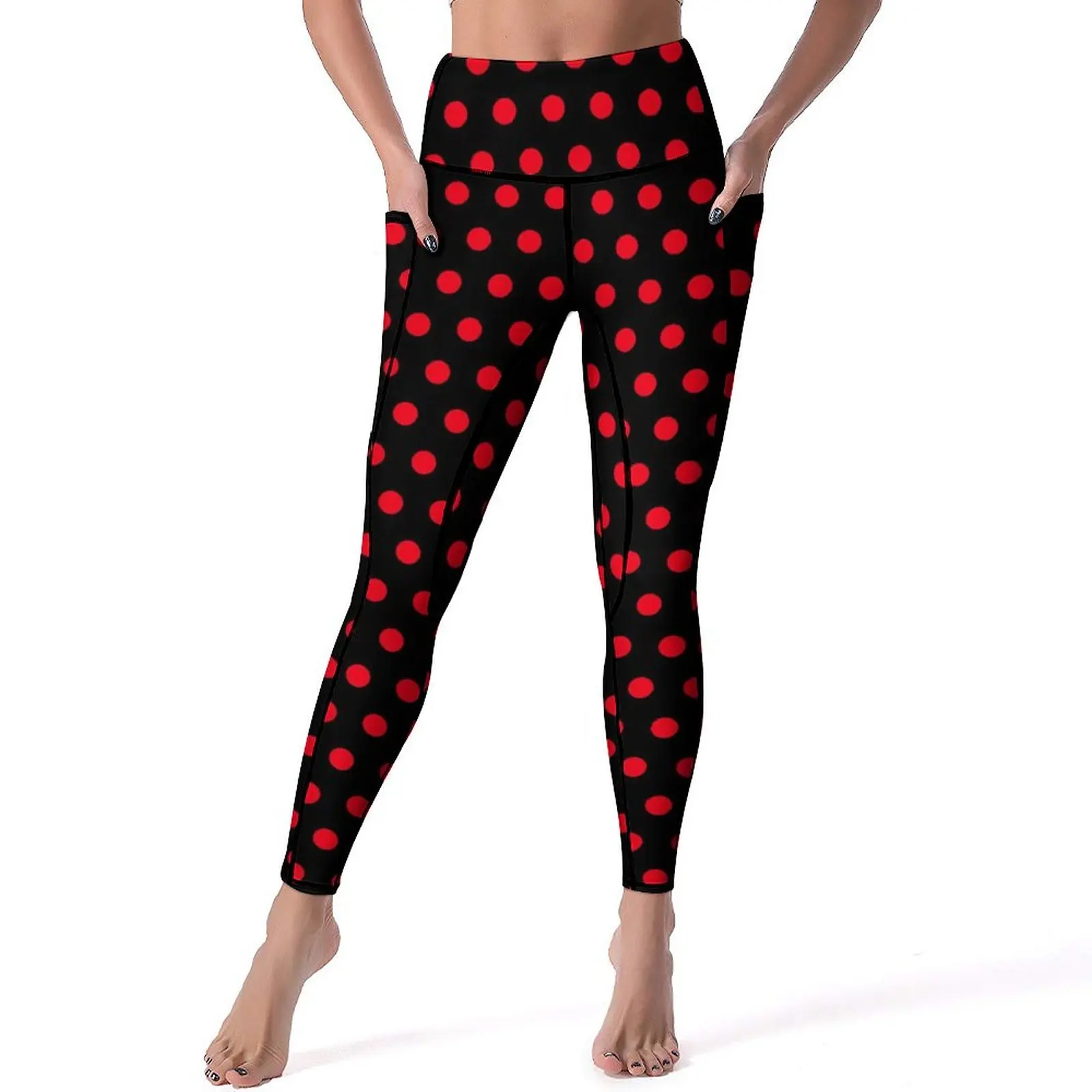 

Red Polka Dots Leggings Sexy Retro Print Fitness Yoga Pants Push Up Stretch Sport Legging Pockets Kawaii Design Leggins