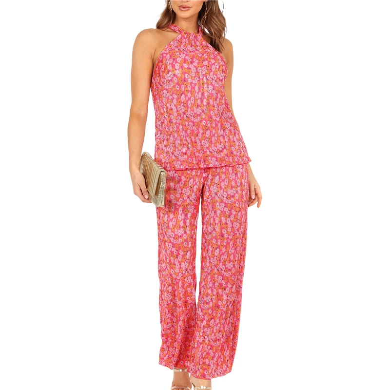 Pleated Two Piece Set Summer Women Sleeveless Halter Neck Tank Top Solid Color/Floral Pants y2k Clothing 2000s Outfit Streetwear
Pleated Two Piece Set Summer Women Sleeveless Halter Neck Tank Top Solid Color/Floral Pants y2k Clothing 2000s Outfit Streetwear