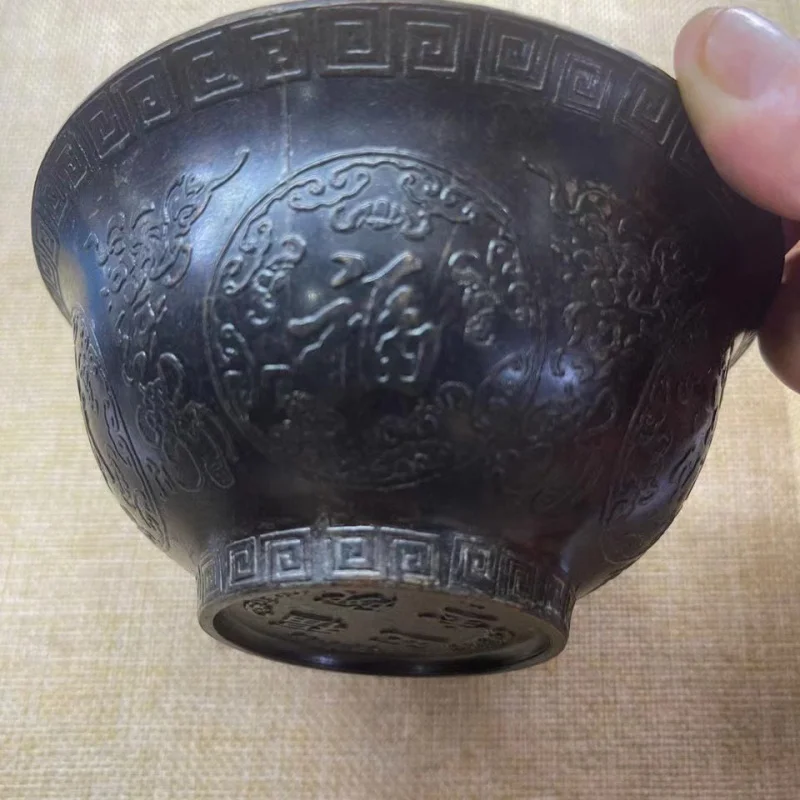 

Antique Miscellaneous Bronze Collection Retro Distressed Fu Lu Shou Xi Cai Copper Bowl Home Decorative Crafts Ornaments