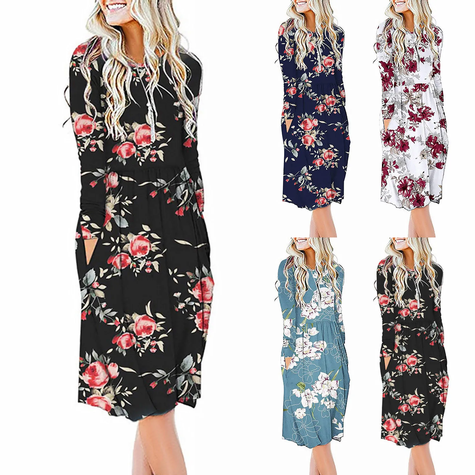 Ladies Dresses Fashion Christmas Printed Round Neck Long Sleeve With Pockets Casual Knee-length Dress Dresses New Years Eve
Ladies Dresses Fashion Christmas Printed Round Neck Long Sleeve With Pockets Casual Knee-length Dress Dresses New Years Eve