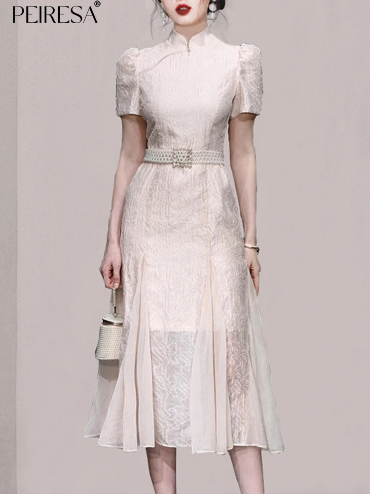 Женское платье-Русалка с воротником-стойкой, пышными рукавами и поясом
Женское платье-Русалка с воротником-стойкой, пышными рукавами и поясом