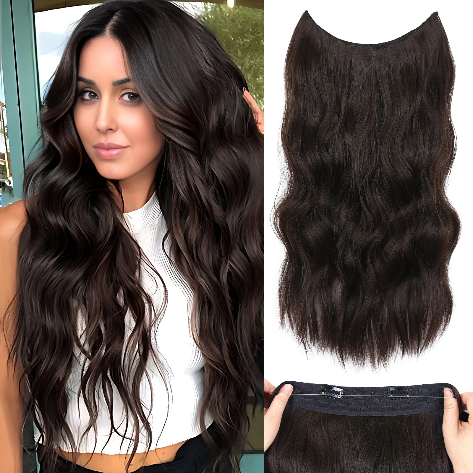 Synthetic Fish Line Hair Extensions Invisible 2Clips Wire Hair Extensions Long Wave One Piece Fake Hairpiece Fish Line Hairpiece
Synthetic Fish Line Hair Extensions Invisible 2Clips Wire Hair Extensions Long Wave One Piece Fake Hairpiece Fish Line Hairpiece