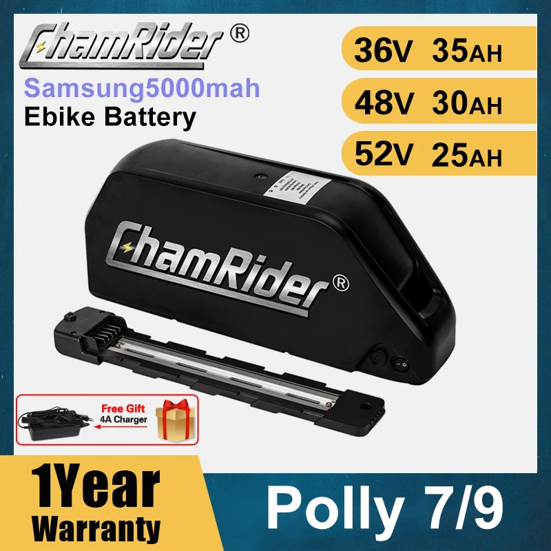 

ChamRider 48V 36V 52V Ebike Battery 20ah Polly DP-9 40A BMS 18650 Cells 500W 750W 1000W 1500W 21700Pack Electric Bicycle Lithium