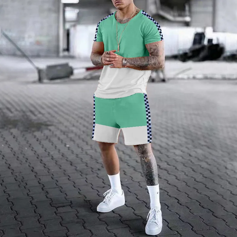 Summer Short-Sleeved Shorts Men's Suit Printing Colorblock Round Neck T-Shirt Lace-Up Shorts Youth Casual Sportswear Men's Cloth
Summer Short-Sleeved Shorts Men's Suit Printing Colorblock Round Neck T-Shirt Lace-Up Shorts Youth Casual Sportswear Men's Cloth