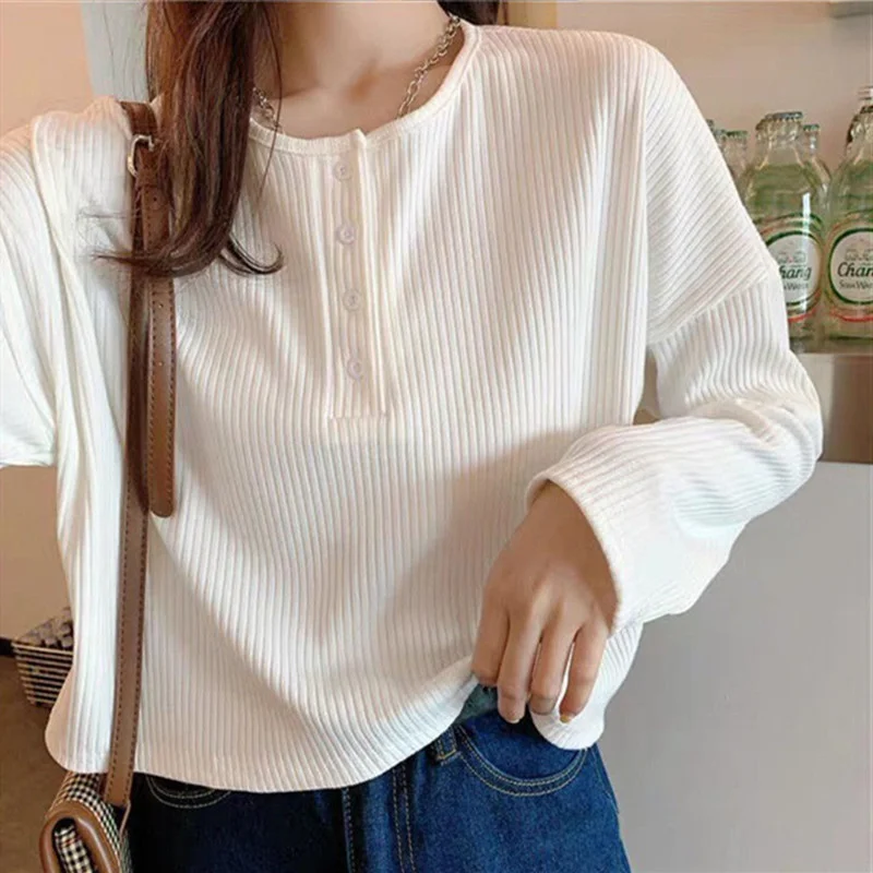 

2023 Yasuk Spring Autumn Summer Solid Casual TShirts Loose Pullover Women's Long Short Sleeve Slim Knitted Top Soft Versatile