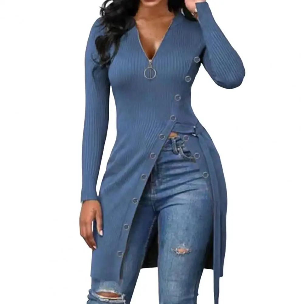 Knitting Pullover Top Women V-Neck Long Sleeve Waist Strap Mid-Length Ribbed Women Blouse Solid Color Split Hem Streetwear
Knitting Pullover Top Women V-Neck Long Sleeve Waist Strap Mid-Length Ribbed Women Blouse Solid Color Split Hem Streetwear