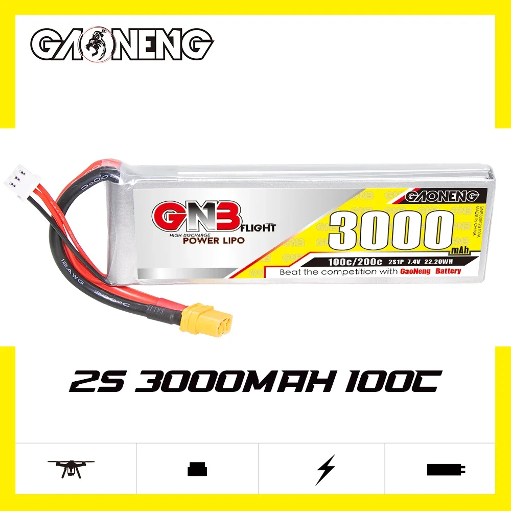 Аккумулятор GAONENG GNB 3000 мАч 2S 100C 200C 7 4 В XT60 LiPo 1/10 и масштаб радиоуправляемые модели