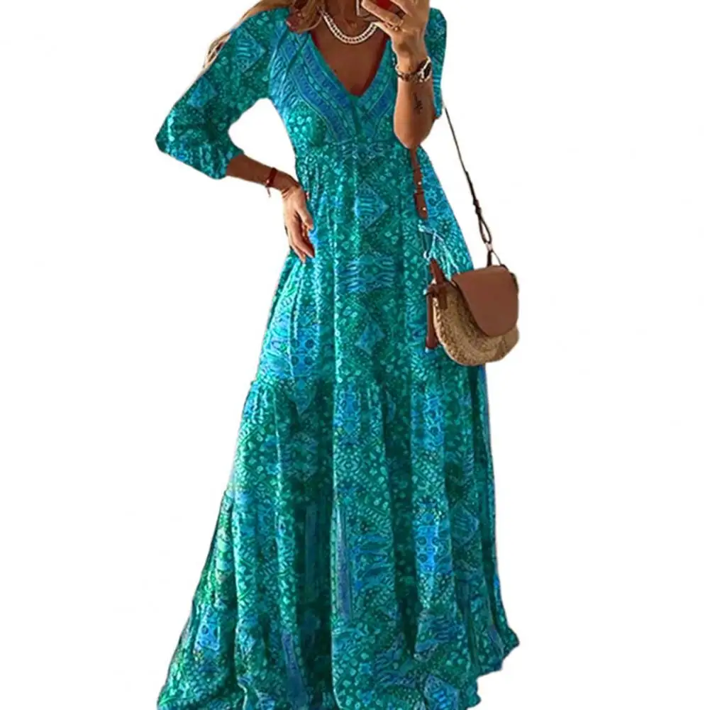 Patchwork Dress Bohemian Style Vintage Print Maxi Dress V Neck High Waist Three Quarter Sleeve Loose Hem Soft Floor Length
Patchwork Dress Bohemian Style Vintage Print Maxi Dress V Neck High Waist Three Quarter Sleeve Loose Hem Soft Floor Length