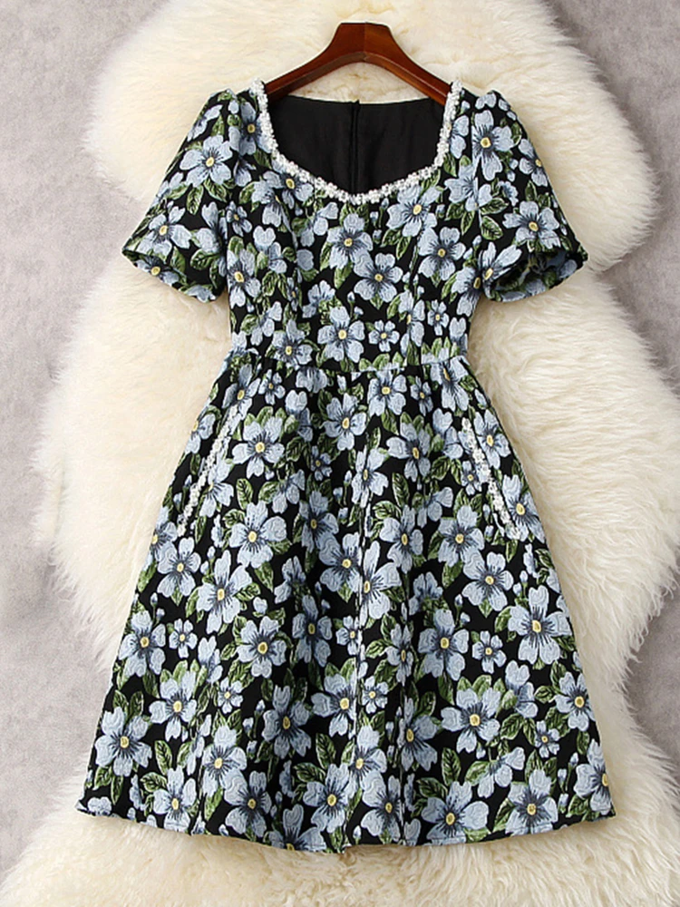 Designer Fashion 2022 Summer Dress Women Blue Printed jacquard Puff Sleeve Slim Elegant Ladies Beading Luxury Full
Designer Fashion 2022 Summer Dress Women Blue Printed jacquard Puff Sleeve Slim Elegant Ladies Beading Luxury Full