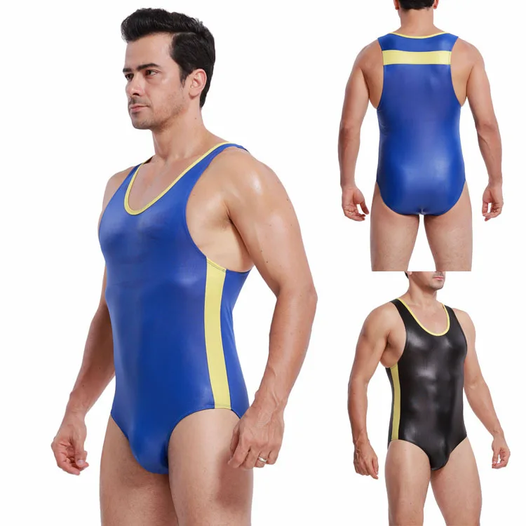 Мужской комбинезон из искусственной кожи, с высоким вырезом 
Мужской комбинезон из искусственной кожи, с высоким вырезом