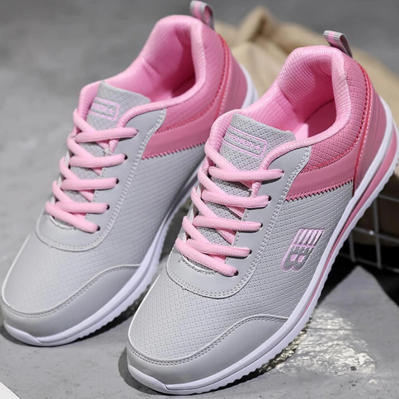 

Leather Running Sneakers Women's Autumn Korean Style Lace-up Plus Size Soft Sole Vulcanized Shoes Zapatos Deportivos Para Mujer