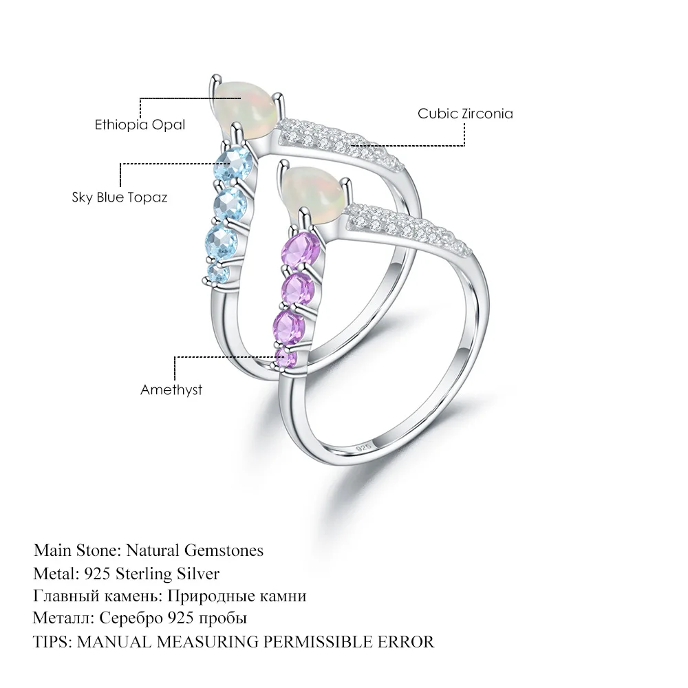 

Кольцо с эфиопским опалом и аметистом с топазом, серебро 925 пробы, инкрустированное натуральными цветными драгоценными камнями, кольцо для женщин, обручальные кольца