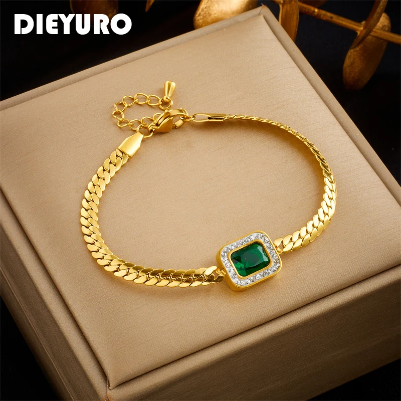DIEYURO 316L Stainless Steel Square Green Zircon Charm Bracelet For Women Girl New Trend Bangles Non-fading Jewelry Gift Party
DIEYURO 316L Stainless Steel Square Green Zircon Charm Bracelet For Women Girl New Trend Bangles Non-fading Jewelry Gift Party