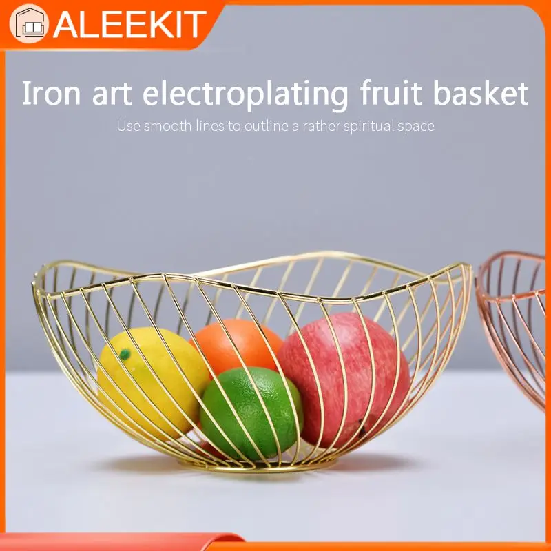 

Creative Metal Desktop Fruit Basket Kitchen Iron Snacks Candy Storage Basket Drainer Fruit Plate Home Table Sundries Organizer