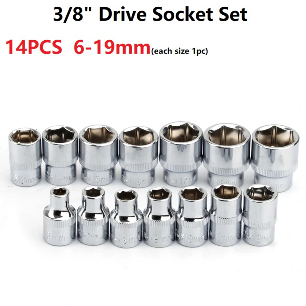 14Pcs 3/8inch Drive Socket 6/7/8/9/10/11/12/13/14/15/16/17/18/19mm Electric Wrench Socket Head Adapter Repair Tool
14Pcs 3/8inch Drive Socket 6/7/8/9/10/11/12/13/14/15/16/17/18/19mm Electric Wrench Socket Head Adapter Repair Tool