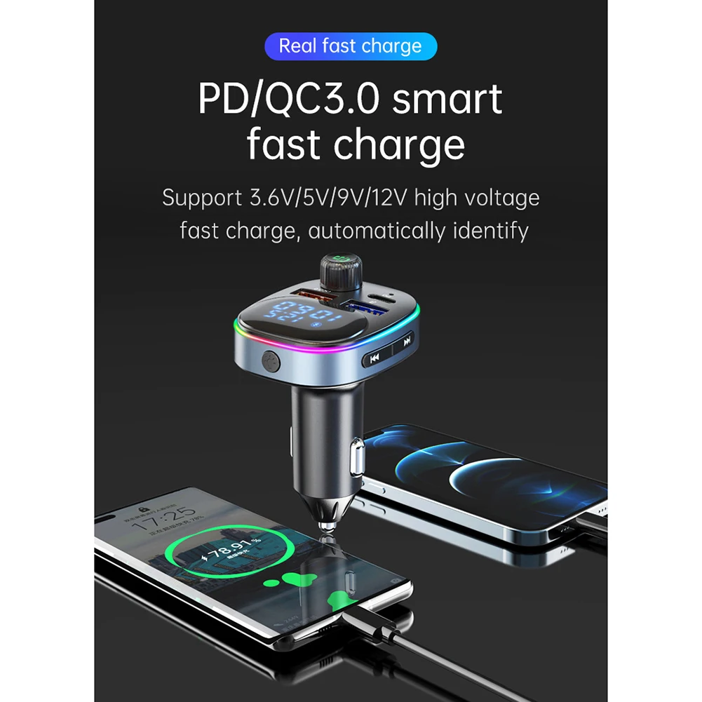 1Pcs Car FM Transmitter Bluetooth 5.0 MP3 Player PD Multi-function Universal Cigarette Butt Fast Charge Dual USB Charger
1Pcs Car FM Transmitter Bluetooth 5.0 MP3 Player PD Multi-function Universal Cigarette Butt Fast Charge Dual USB Charger