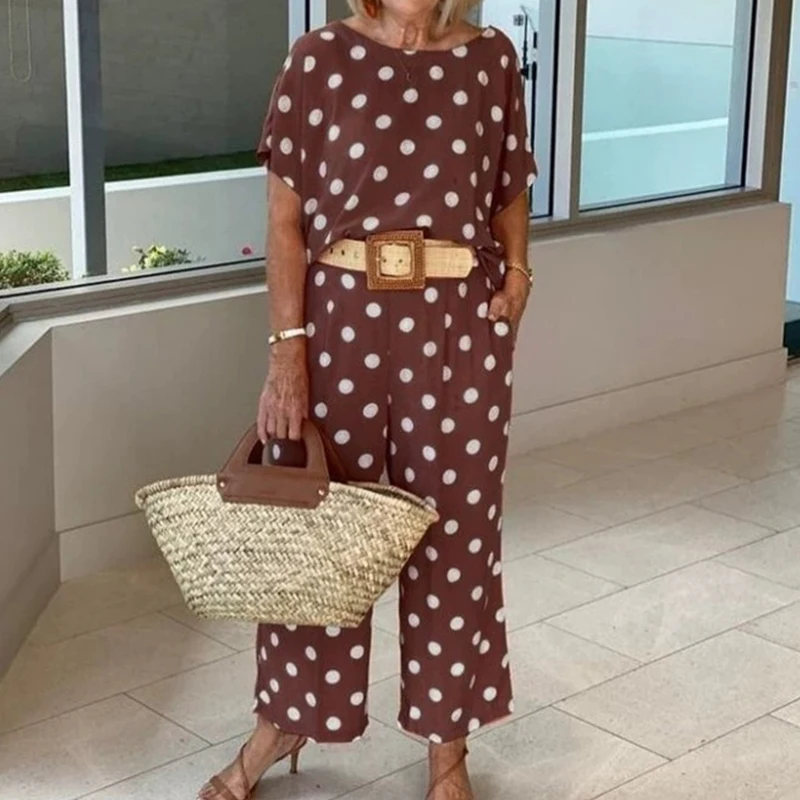 Women Fashion Polka Dot Print T-Shirt + Wide Leg Pants Two Piece Autumn Elegant Casual Ladies Suit Set Spring Office Loose Suit
Women Fashion Polka Dot Print T-Shirt + Wide Leg Pants Two Piece Autumn Elegant Casual Ladies Suit Set Spring Office Loose Suit