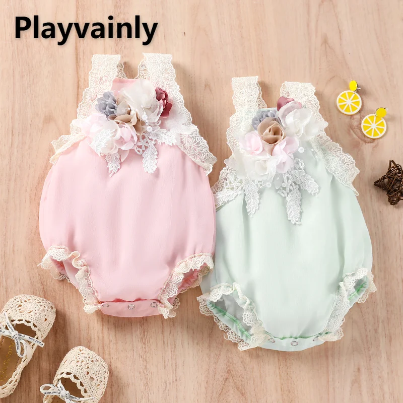 Summer Baby Girl Bodysuit Pink Light Green Lace Patchwork Leeveless Sling Jumpsuit Kids Chiffon Triangle Crawling Clothes E22092
Summer Baby Girl Bodysuit Pink Light Green Lace Patchwork Leeveless Sling Jumpsuit Kids Chiffon Triangle Crawling Clothes E22092