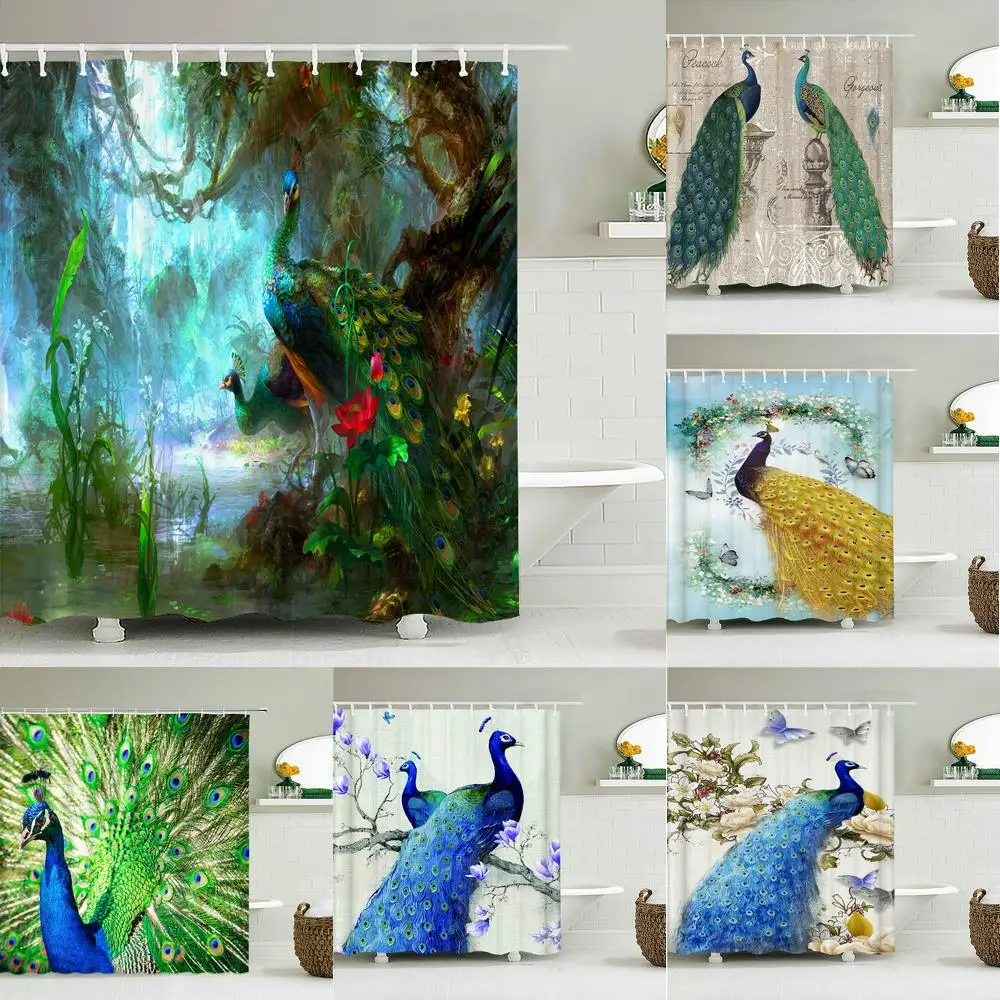 Cortina de baño de plumas de pavo real, hermoso visillo de ducha Retro Floral de poliéster impermeable con gancho
Cortina de baño de plumas de pavo real, hermoso visillo de ducha Retro Floral de poliéster impermeable con gancho