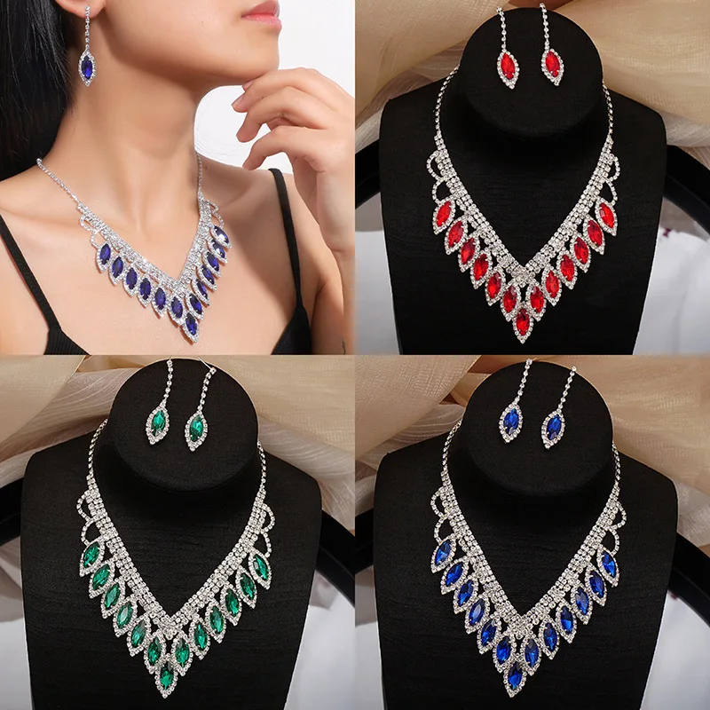New European and American Hot-selling Bridal Necklace Set Fashion High-end Crystal Color Necklace Earrings Jewelry Two-piece Set
New European and American Hot-selling Bridal Necklace Set Fashion High-end Crystal Color Necklace Earrings Jewelry Two-piece Set