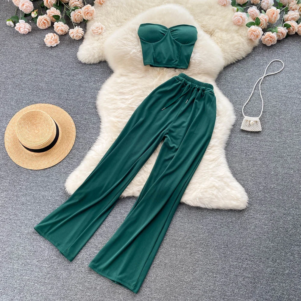 Sexy Solid Temperament Women Set Elastic Waist Tops Summer 2022 Vacation Ladies Wide Leg Pants Two Piece Slim Sets
Sexy Solid Temperament Women Set Elastic Waist Tops Summer 2022 Vacation Ladies Wide Leg Pants Two Piece Slim Sets