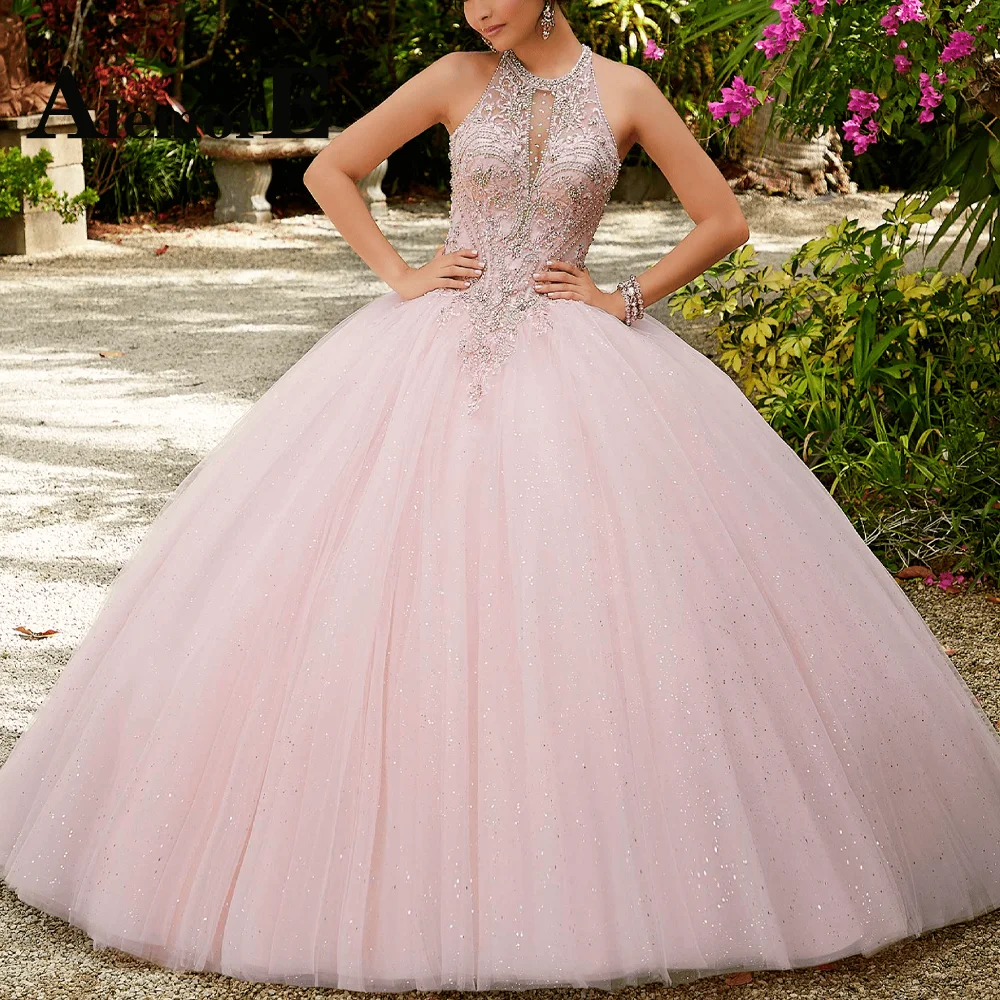 Alemore Princess Ball Gown Quinceanera Dresses Halter Sleeveless Pleat Crystal Lace Up Formal Custom Made Vestido De 15 Anos
Alemore Princess Ball Gown Quinceanera Dresses Halter Sleeveless Pleat Crystal Lace Up Formal Custom Made Vestido De 15 Anos