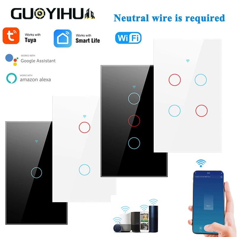 GUOYIHUA TUYA WiFi Smart Touch Switch Home Light Wall Button 1/2/3/4 Gang 120 Neutral Wire For Alexa And Google Home Assistant
GUOYIHUA TUYA WiFi Smart Touch Switch Home Light Wall Button 1/2/3/4 Gang 120 Neutral Wire For Alexa And Google Home Assistant