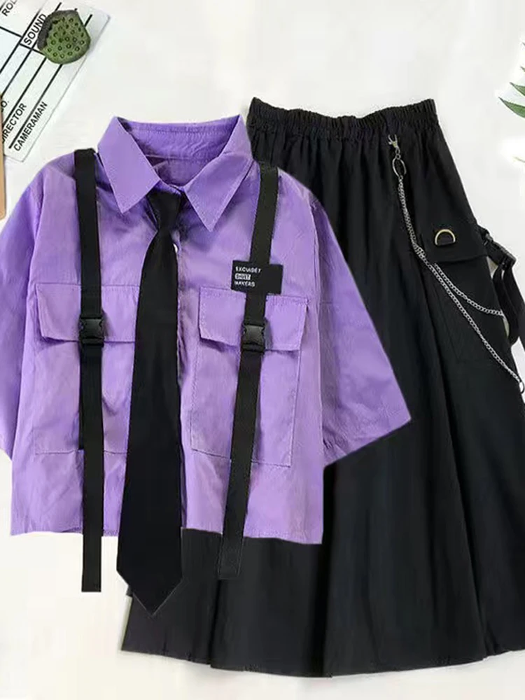 Harajuku Cargo Skirts Cotton Woman 2021 Loose A-line Pocket Midi Long Black Skirt Shirt With Tie Two-piece Set Streetwear E Girl
Harajuku Cargo Skirts Cotton Woman 2021 Loose A-line Pocket Midi Long Black Skirt Shirt With Tie Two-piece Set Streetwear E Girl