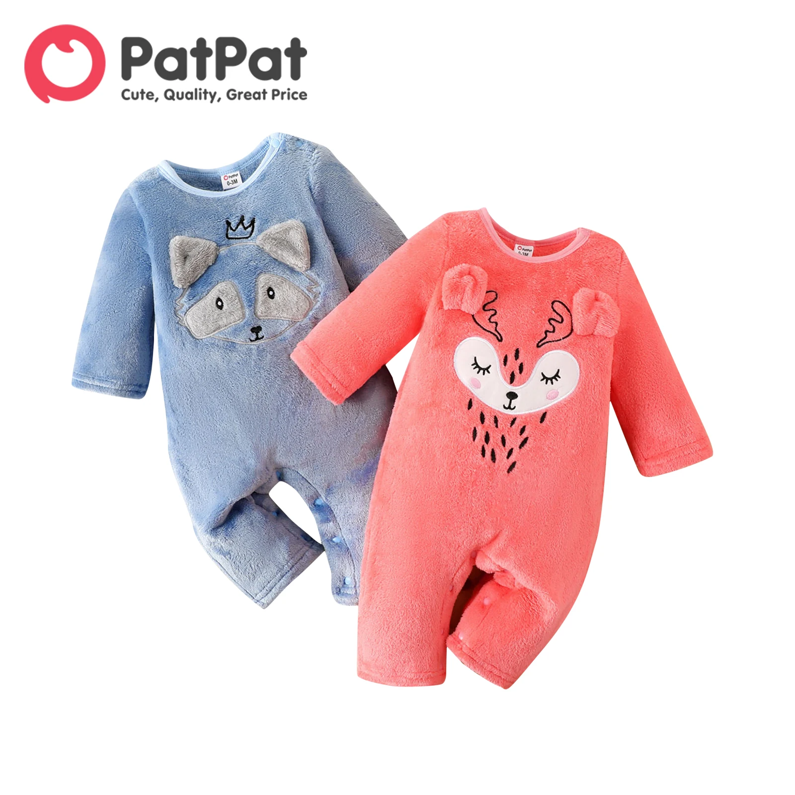 

PatPat Baby Boy/Girl Animal Embroidered 3D Ears Detail Long-sleeve Fuzzy Jumpsuit