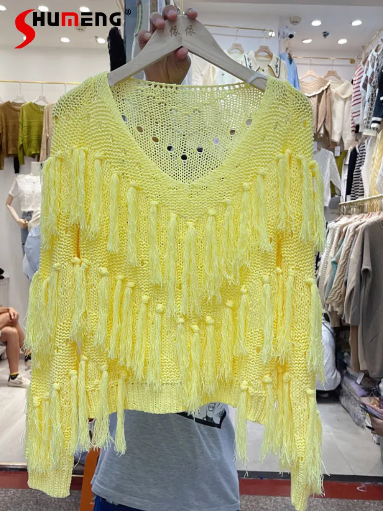 2022 Early Autumn New Loose Hand-Woven Tassel Pullover Sweater Blouse for Women Korean Style Fashionable Loose Knitted Shirts
2022 Early Autumn New Loose Hand-Woven Tassel Pullover Sweater Blouse for Women Korean Style Fashionable Loose Knitted Shirts