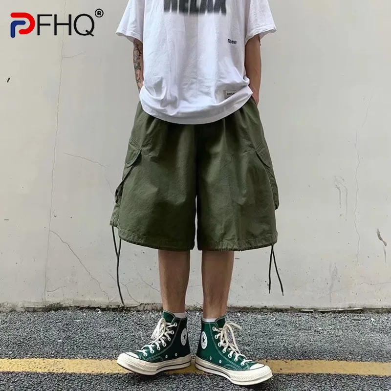 

PFHQ стильные высококачественные однотонные мешковатые мужские повседневные шорты-карго с множеством карманов уличная одежда 2023 летние новые модные брюки джоггеры