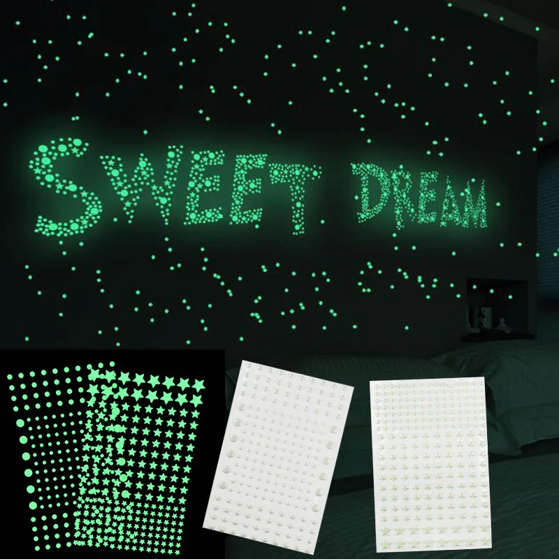 

202Pcs Mix Size 3D Bubble Luminous Stars Dots Wall Sticker Glow In The Dark DIY Kids Baby Rooms Wall Decals Fluorescent Stickers