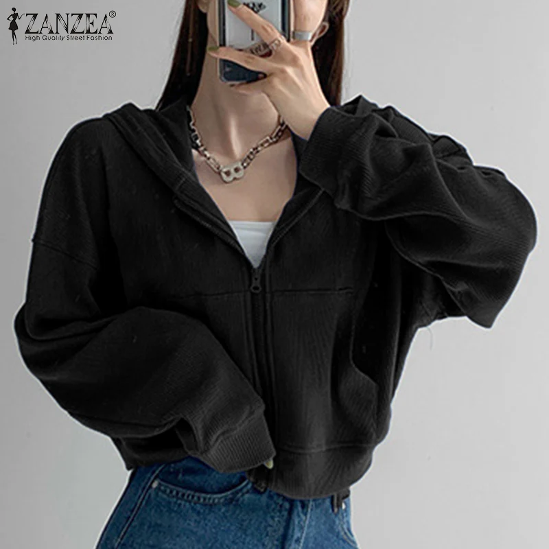Women Solid Short Sweatshirt Spring Autumn Long Sleeve Pullover Lady Casual Hooded Top Oversize ZANZEA Fashion Zipper Up Hoodies
Women Solid Short Sweatshirt Spring Autumn Long Sleeve Pullover Lady Casual Hooded Top Oversize ZANZEA Fashion Zipper Up Hoodies