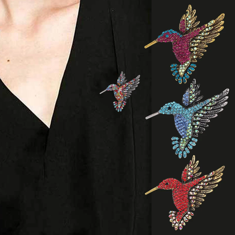 

Colorful Hummingbird Animal Pin Brooch for Women Rhinestone Cardigan Clip Brooches Men Suit Decor Coat Scarf Accessories Jewelry