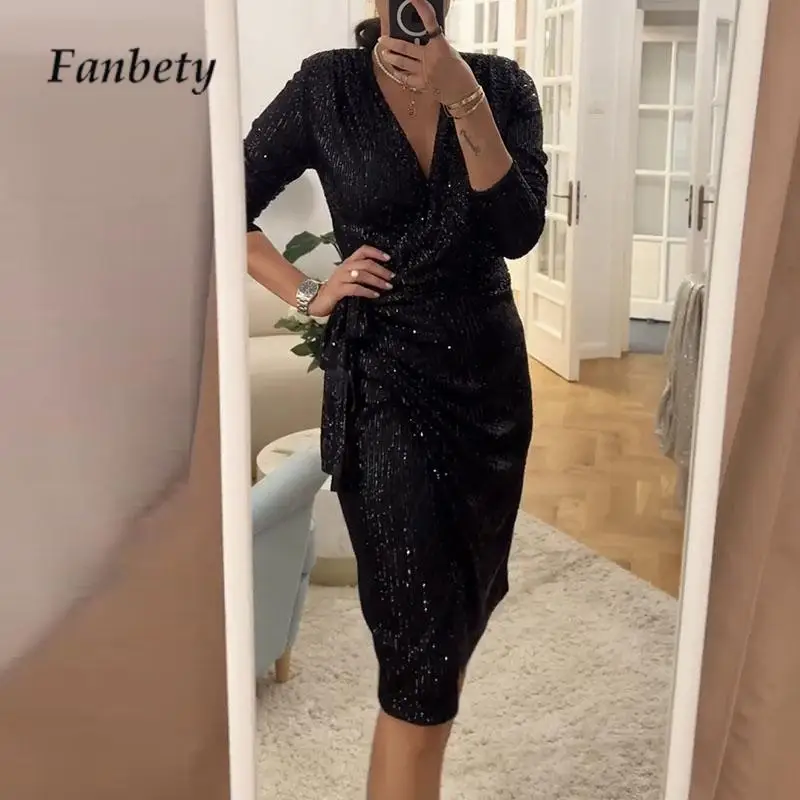 2024 Party Sparkling Sequins Women Sexy Dress Fashion V Neck Long Sleeve Lace-up Split Dress Elegant Ladies Hip Wrap Midi Dress
2024 Party Sparkling Sequins Women Sexy Dress Fashion V Neck Long Sleeve Lace-up Split Dress Elegant Ladies Hip Wrap Midi Dress
