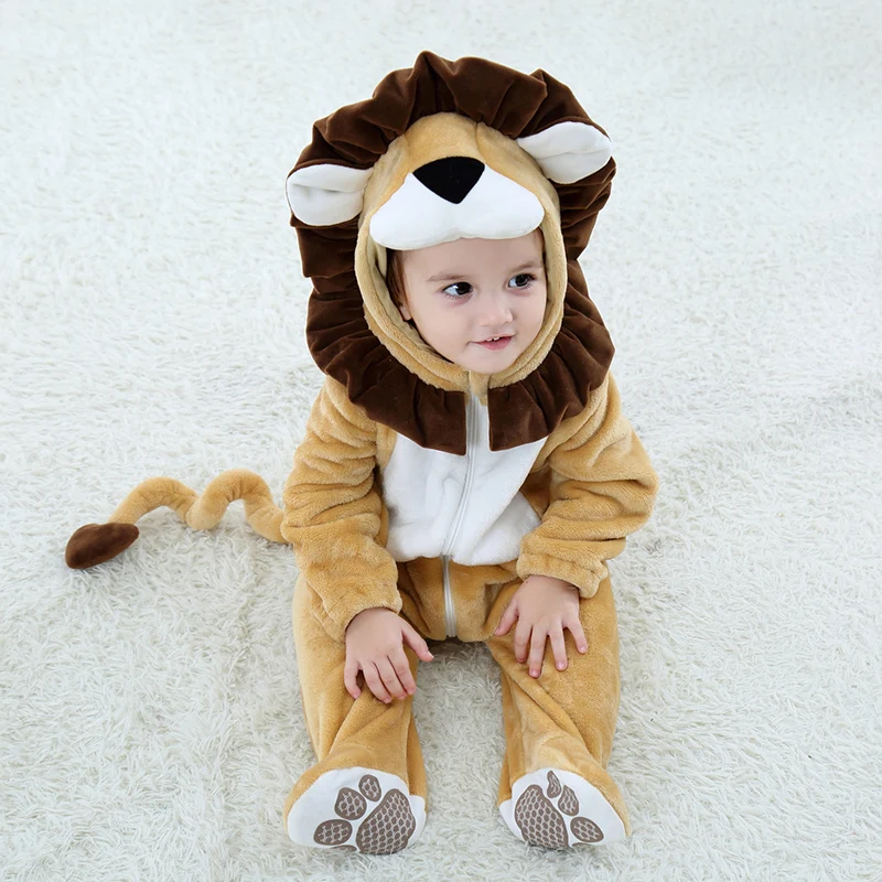 

Order Baby Lion Costume Cosplay Kigurumi Cartoon Animal Rompers Infant Toddler Jumpsuit Flannel Halloween Fancy Dress