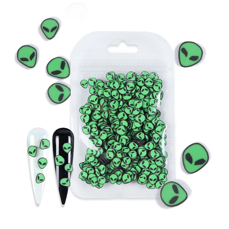 

10G Green Alien Nail Art Sticker Sliders Easter Decoration Slices Soft Polymer Clay DIY 3D Nail Charm Supplies for Manicure Tips