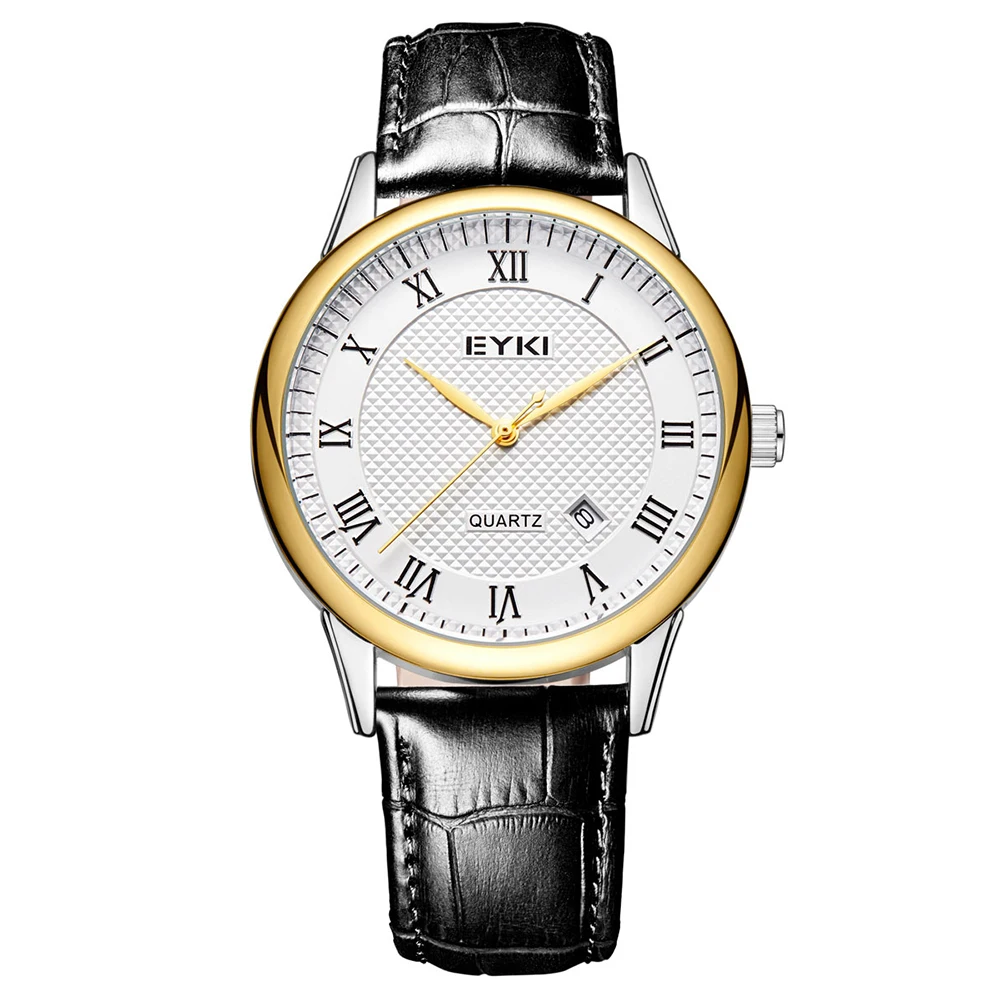 

Eyki Brand Men's Wrist Watches Casual Fashion Roman Scale Genuine Leather Strap Quartz Watch Ladies Dress Watch Clock NO.2